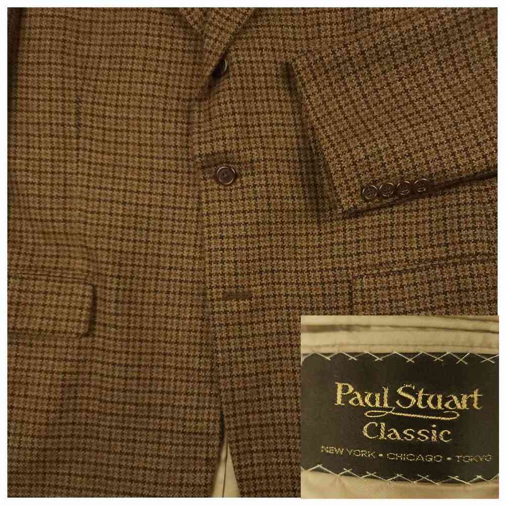 Paul Stuart Sport Coat Men 44L Vtg Ivy Style Gun Club Check Wool Made in USA 90s
